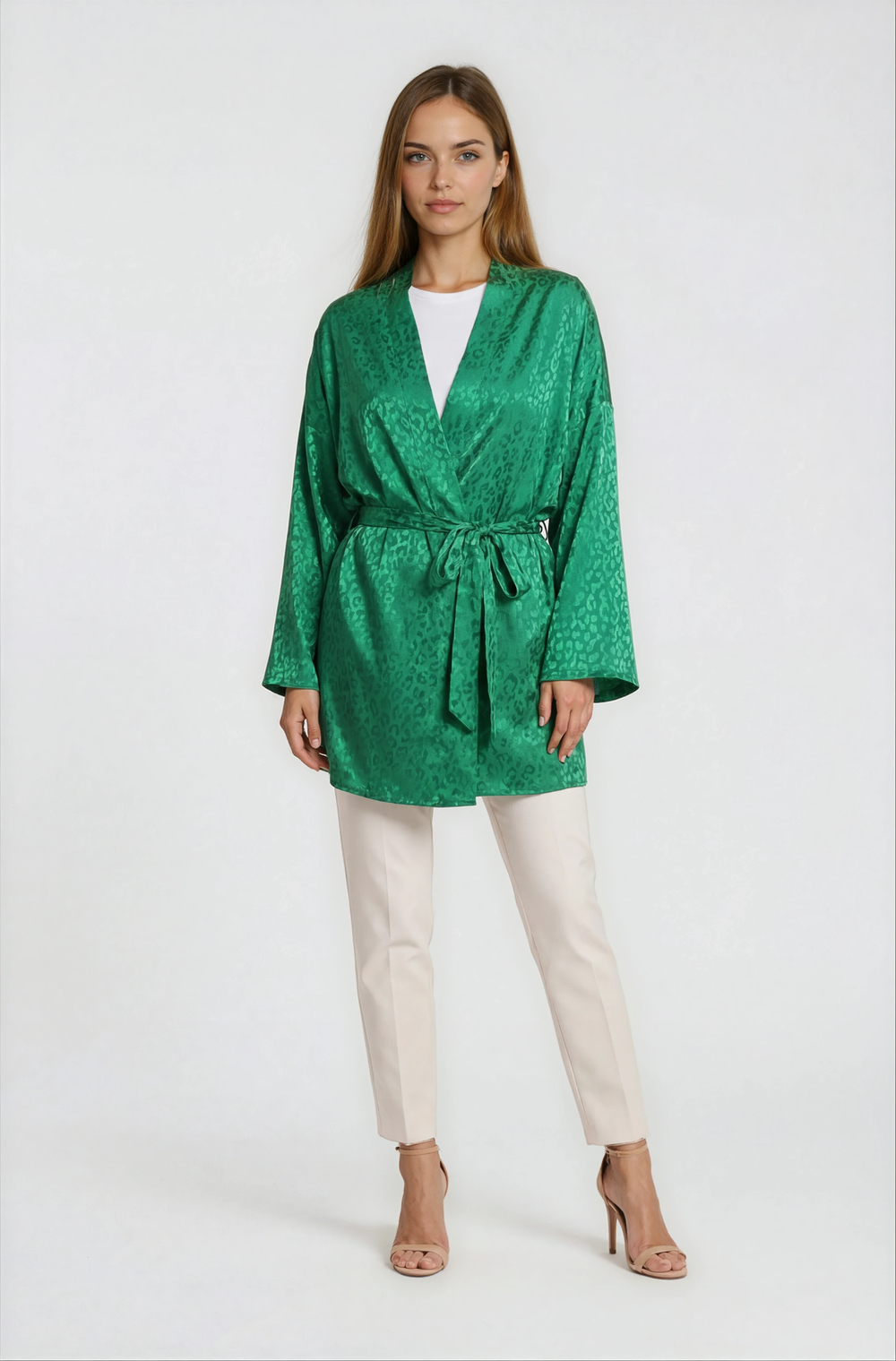 Misiana Leopar Jakarlı Kimono YEŞİL