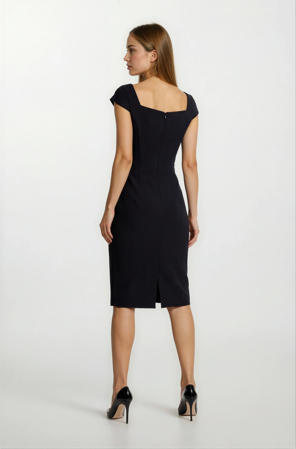 Orestino Kare Yaka Mendil Kol Elbise SİYAH