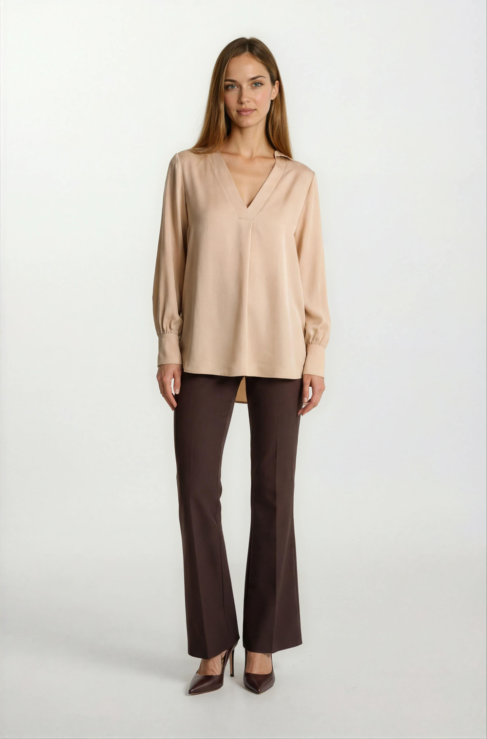 Oresto Düşük Bel Lastikli İspanyol Paça Pantolon KAHVE