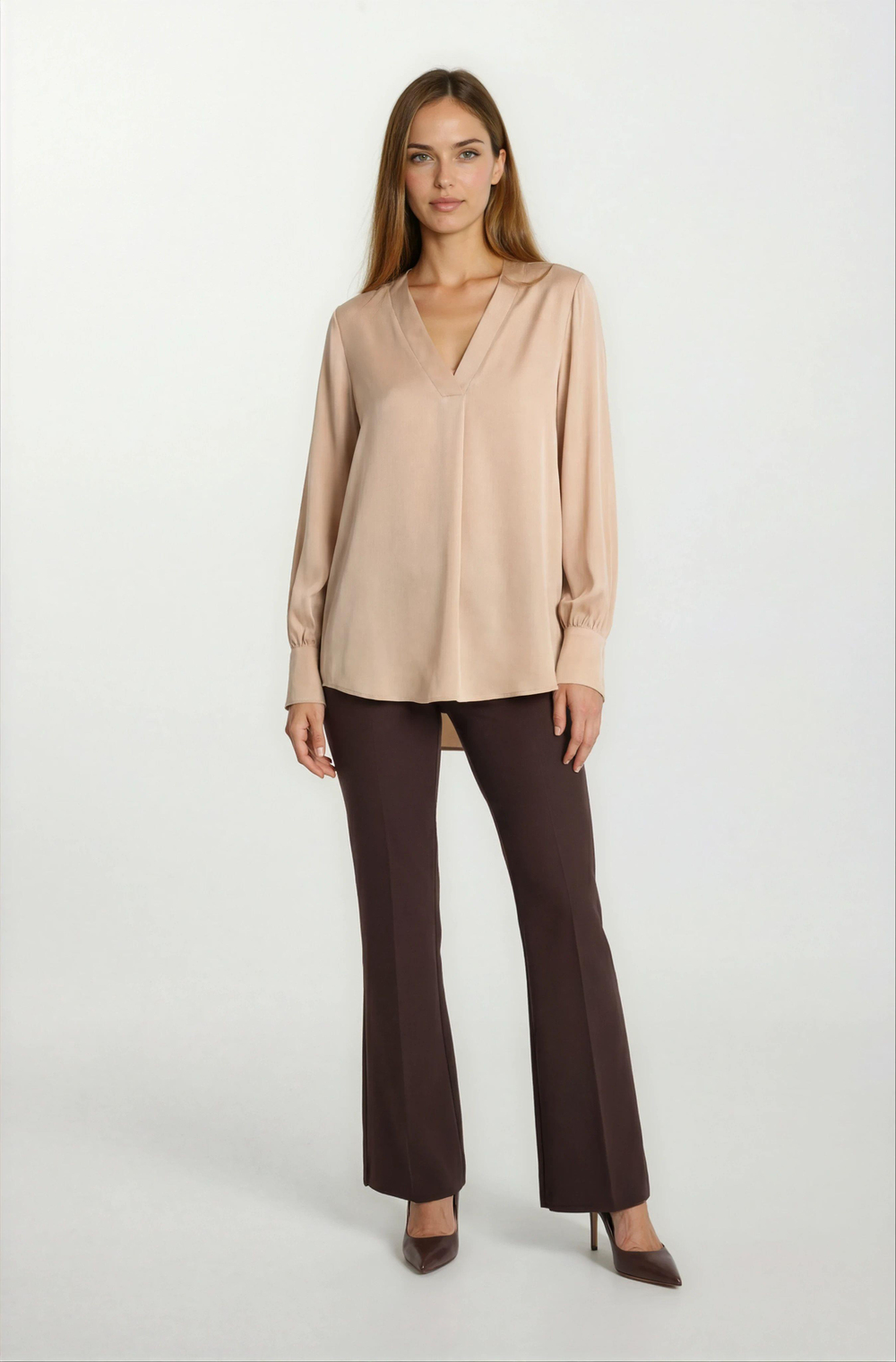 Oresto Düşük Bel Lastikli İspanyol Paça Pantolon KAHVE