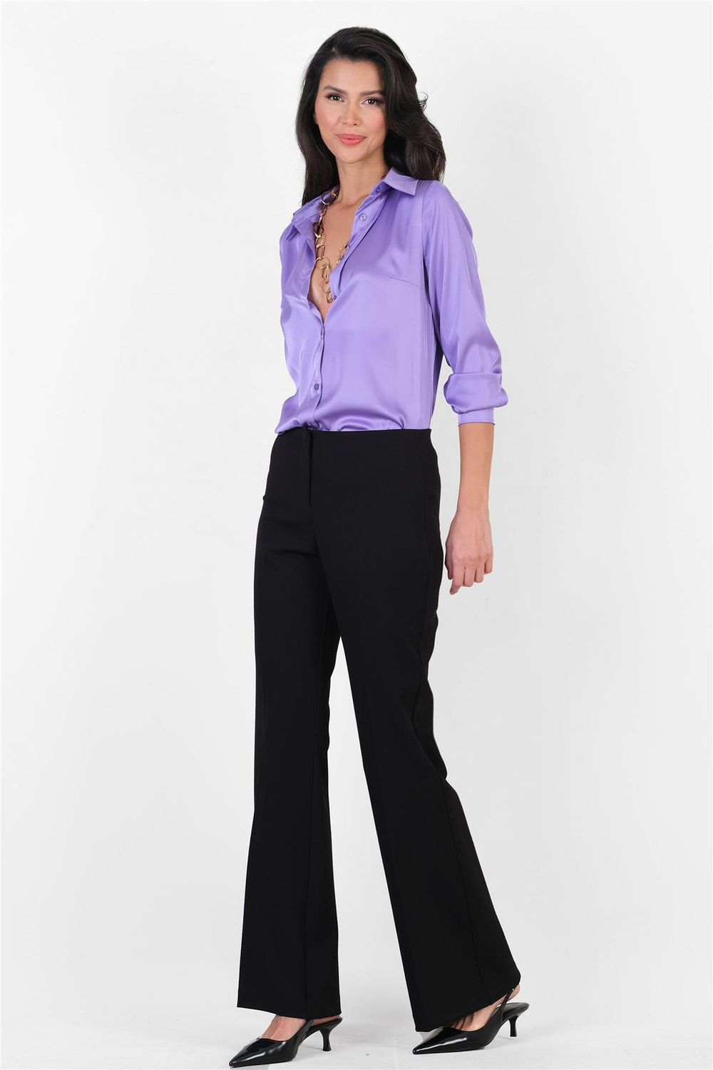 Oresto Düşük Bel Lastikli İspanyol Paça Pantolon SİYAH