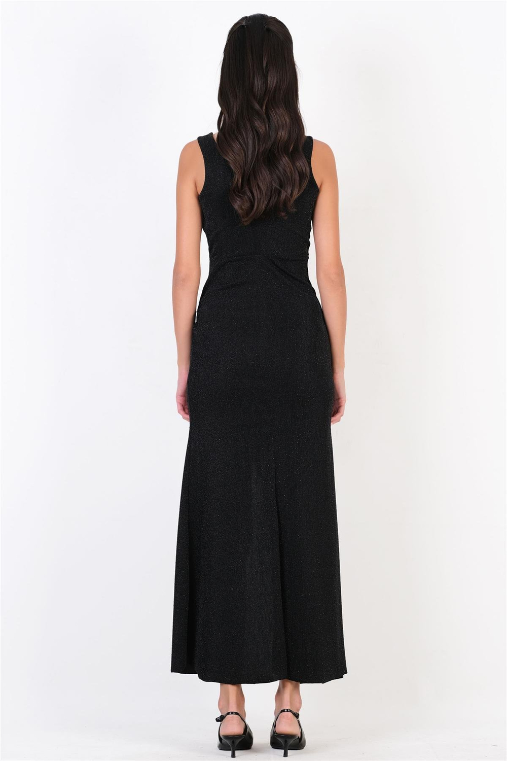 Orientina Kruvaze Asimetrik Uzun Abiye Elbise SİYAH