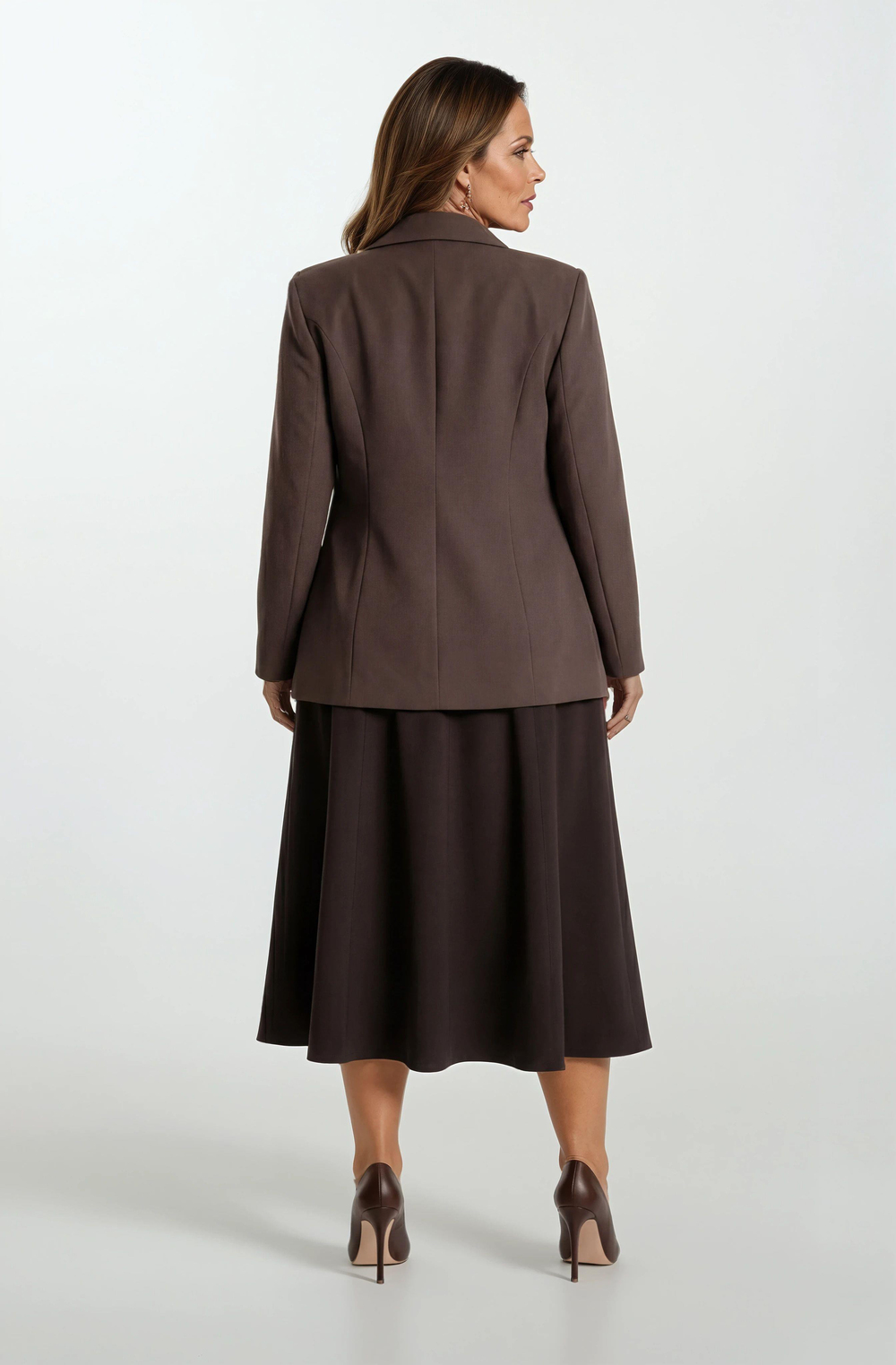 Osmida Altı Parça Kloş Bel Lastikli Etek KAHVE