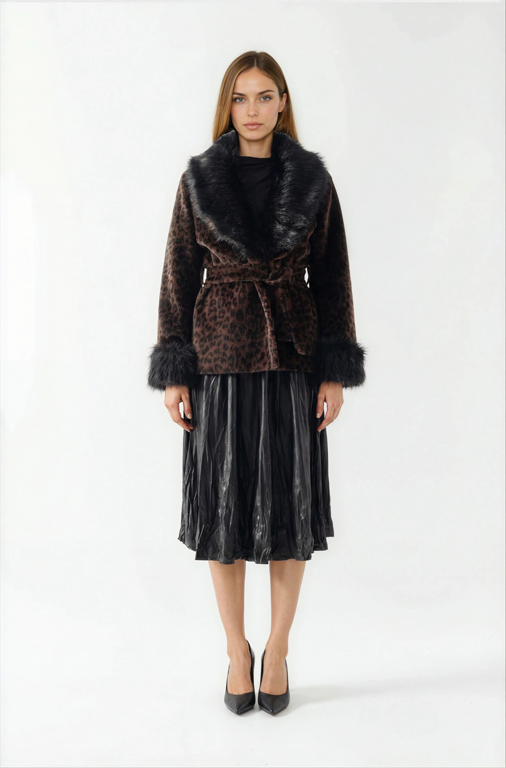 Ostensio Kruvaze Yakası Kolları Kürklü Kaban KAHVE