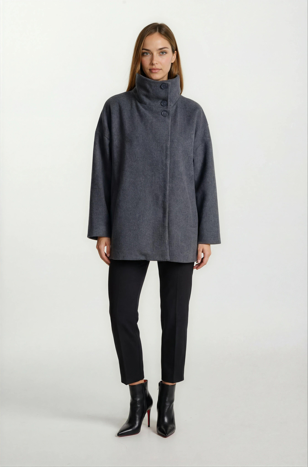 Pellegrina Dik Yaka Yandan Cepli Geniş Kesim Mont FÜME