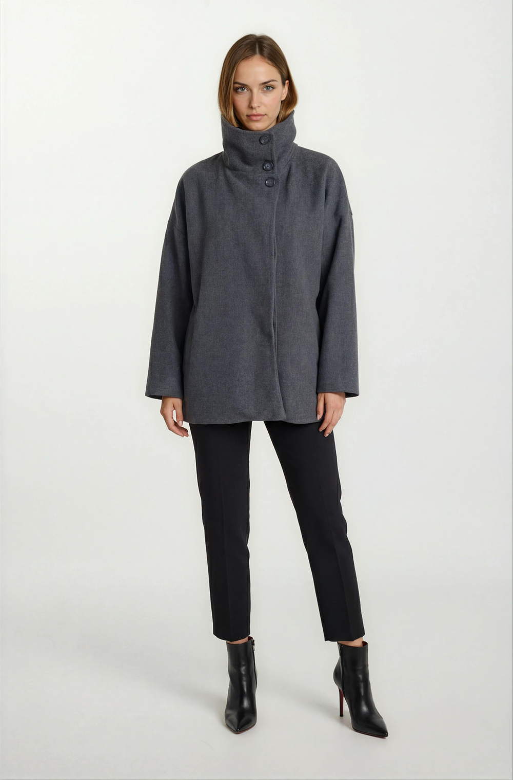 Pellegrina Dik Yaka Yandan Cepli Geniş Kesim Mont FÜME