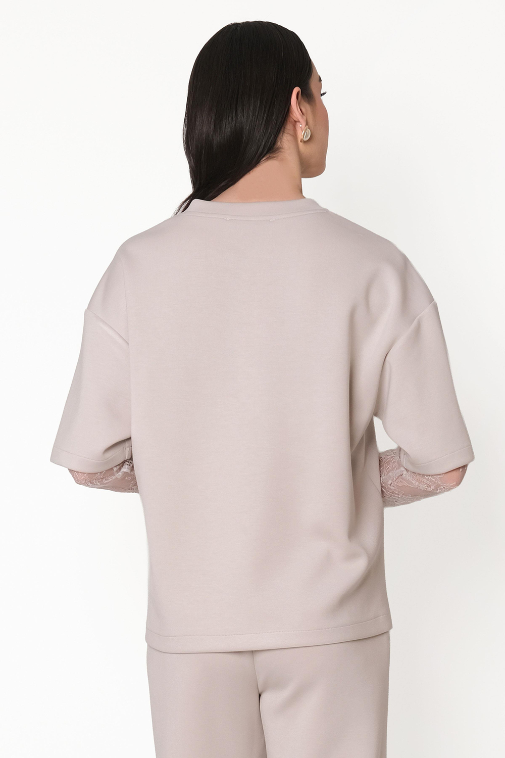 Persilio Bisiklet Yaka Dantel Kol Detaylı Bluz TAŞ