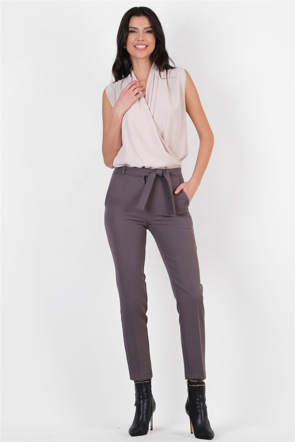 Peters Bel Kuşaklı Dar Paça Pantolon GRİ
