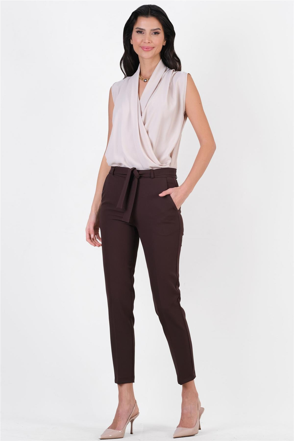 Peters Bel Kuşaklı Dar Paça Pantolon KAHVE