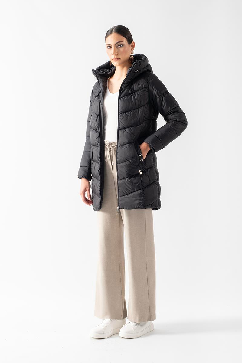 Primillo Nordic Uzun Kapüşonlu Şişme Mont SİYAH