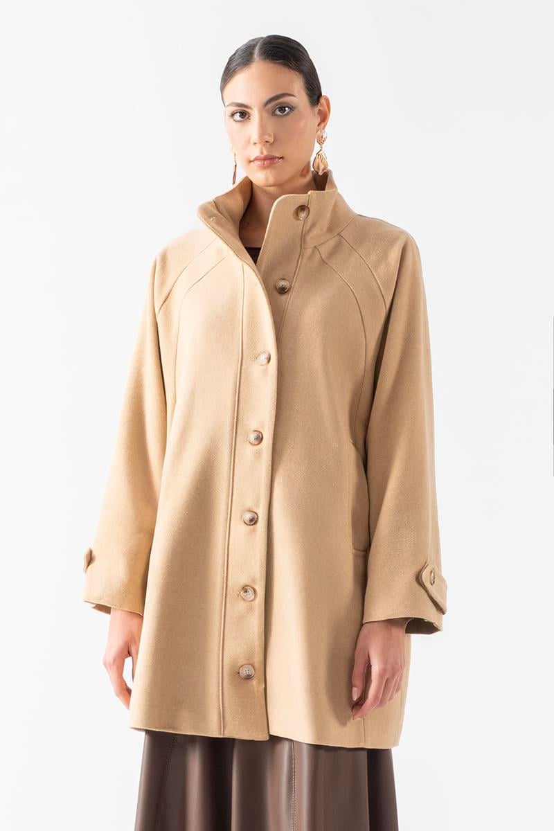 Primula Arka A Pile Dik Yaka Kaban AÇIK CAMEL