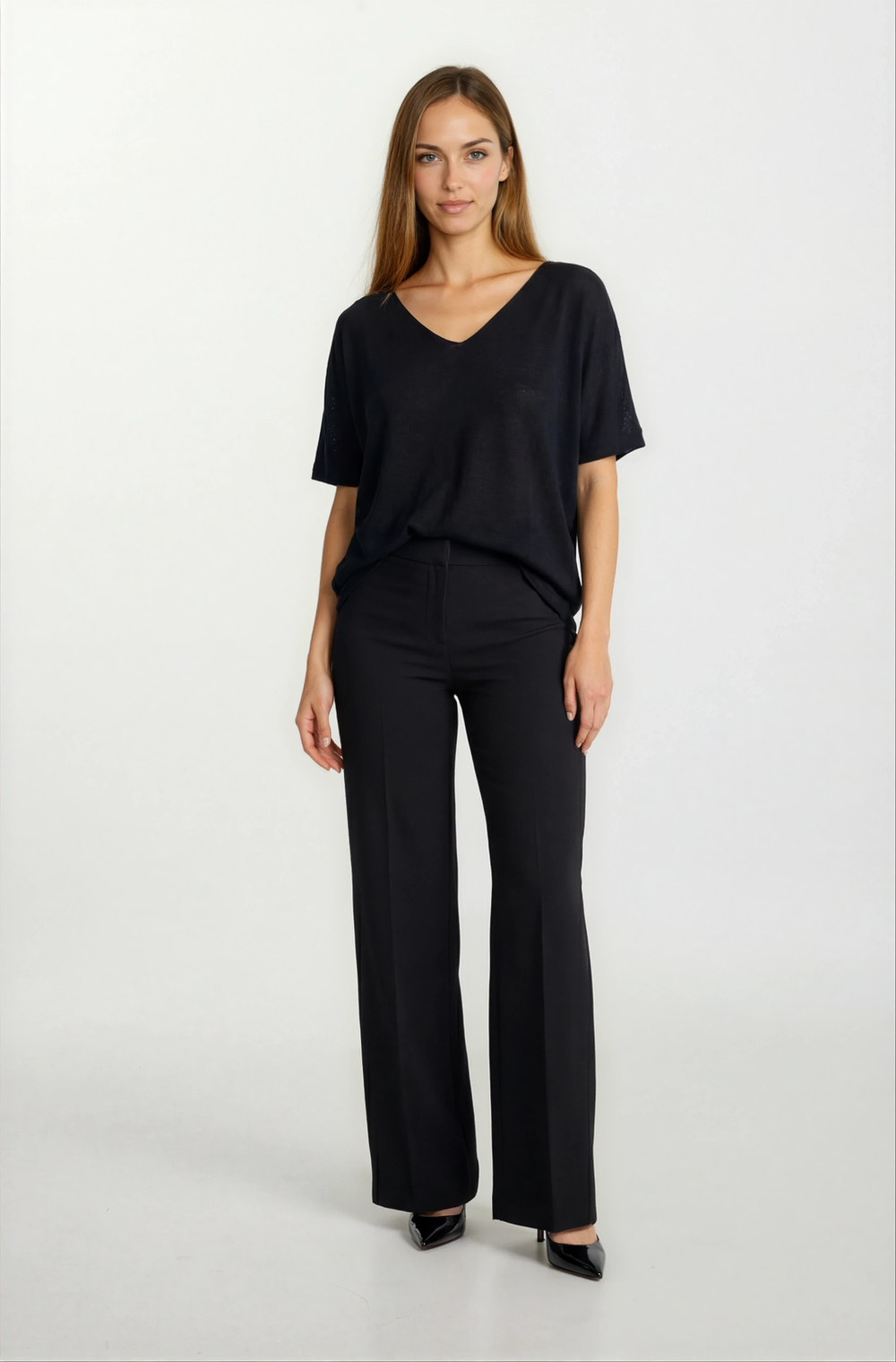 Provido V Yaka Düşük Kol Triko SİYAH