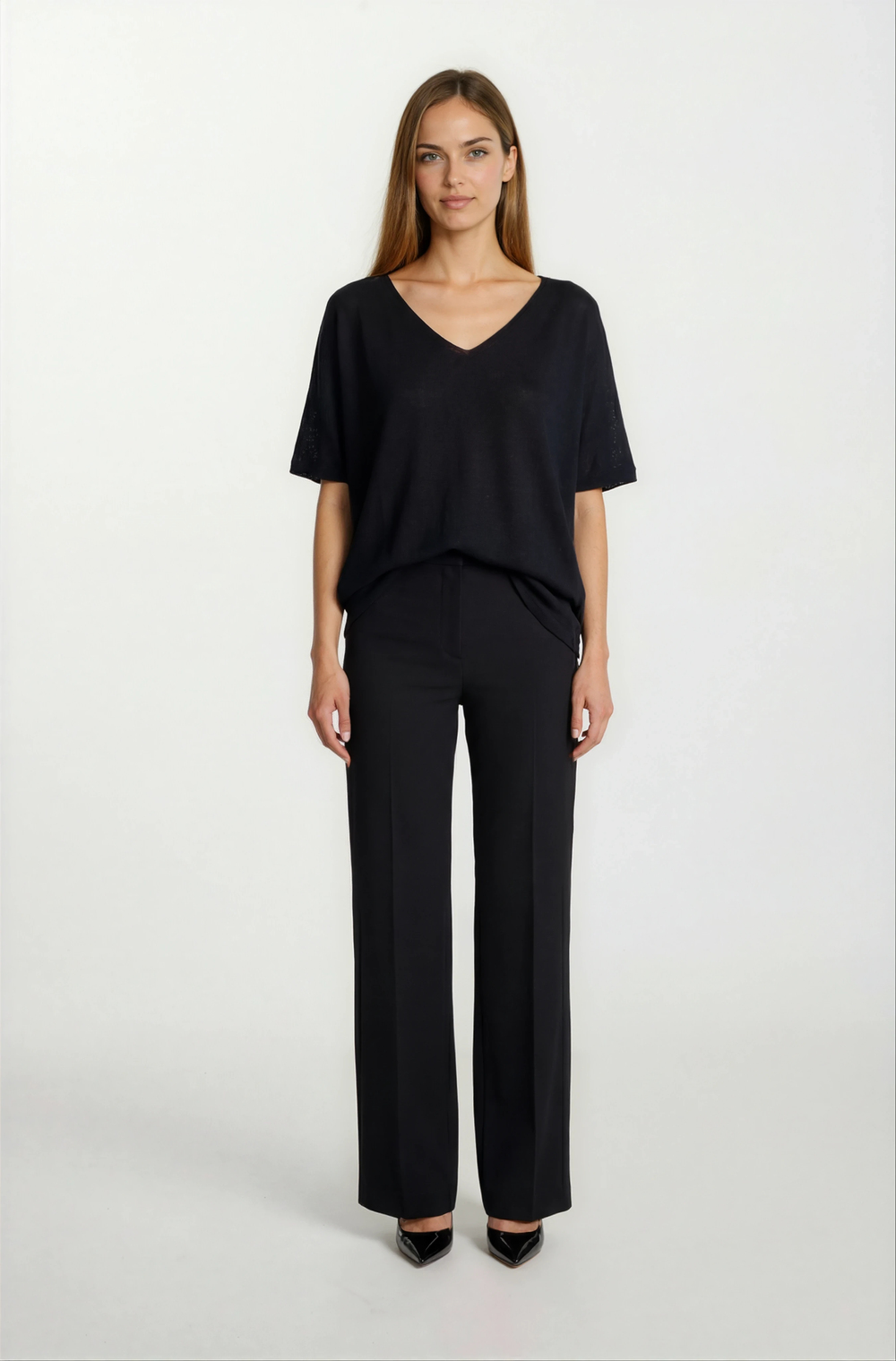 Provido V Yaka Düşük Kol Triko SİYAH