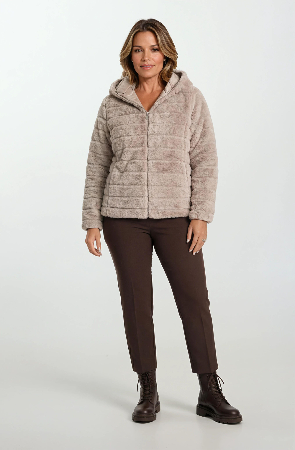 Ranuccio Çift Taraflı Kapitoneli Peluş Kapüşonlu Mont VİZON