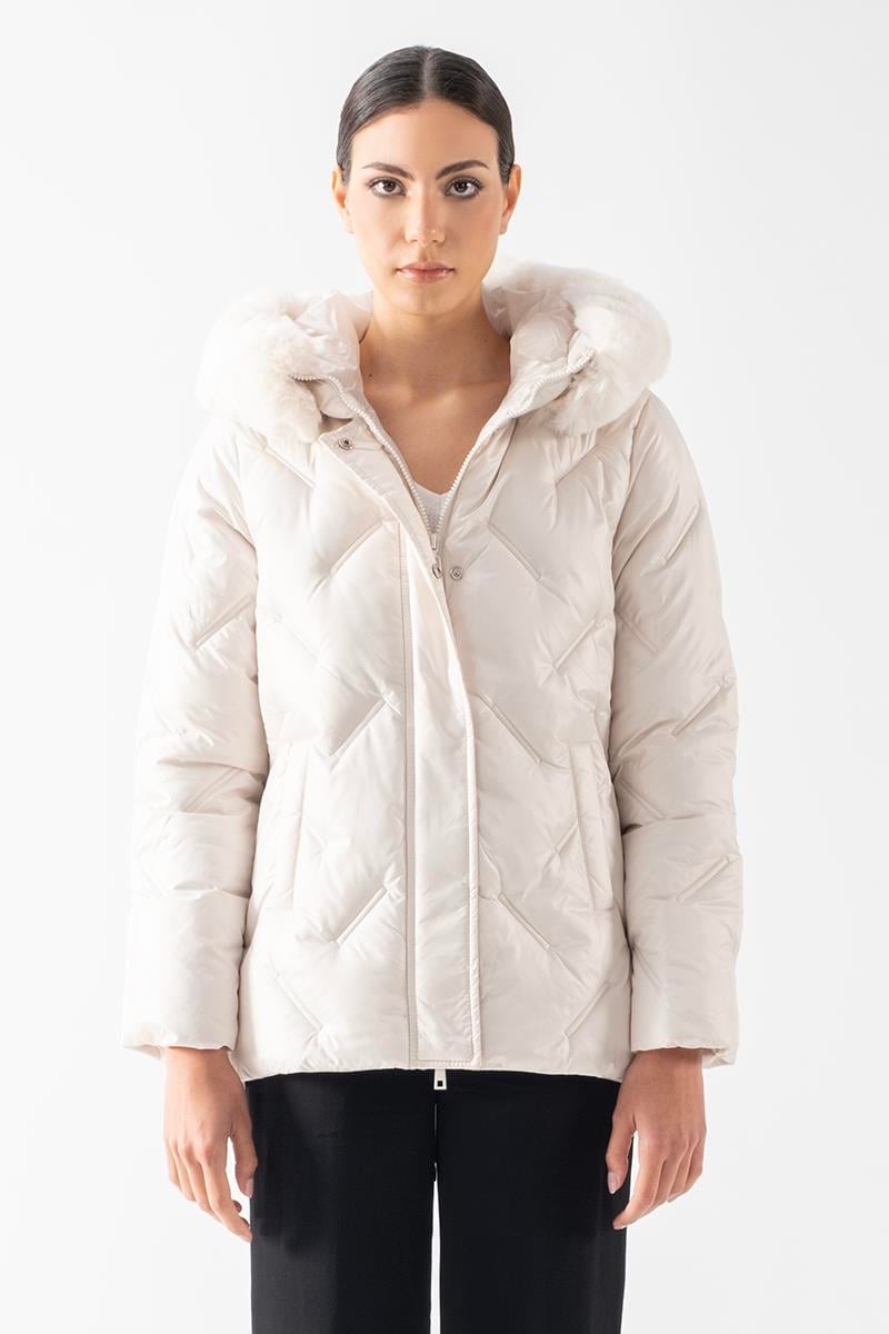 Remiggio  Fermuarlı Kapüşonlu Kürklü Mont BEJ