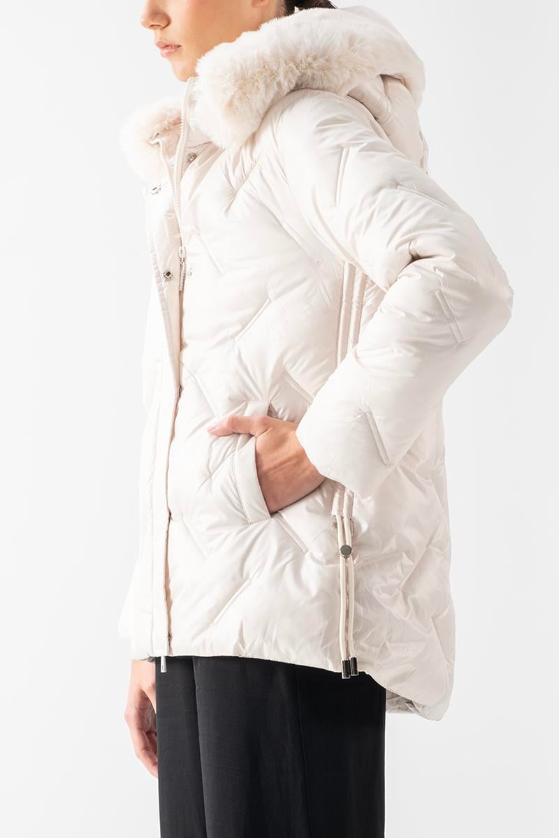 Remiggio  Fermuarlı Kapüşonlu Kürklü Mont BEJ