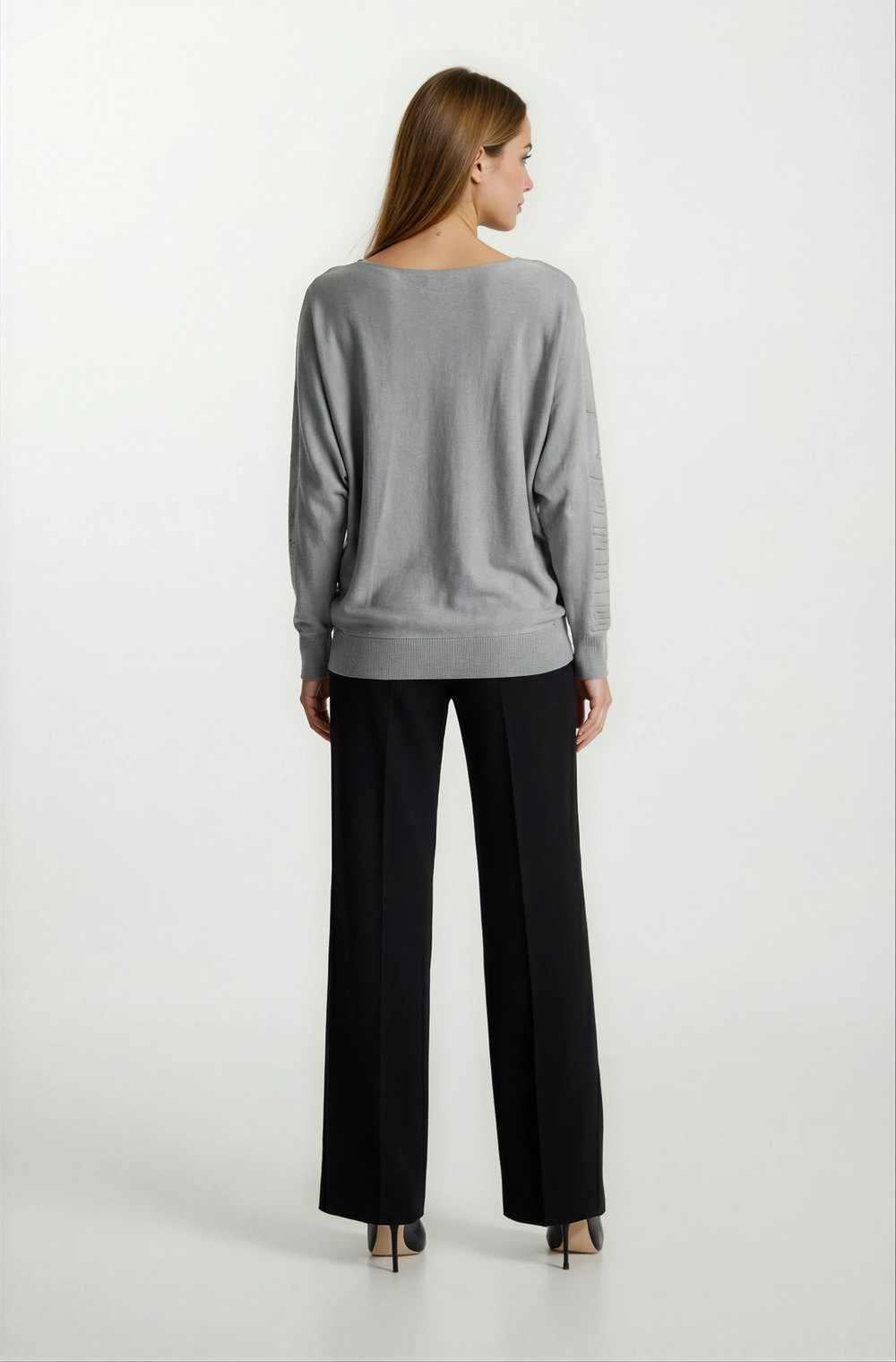 Riehle Kayık Yaka Trasparan Yarasa Kol Triko GRİ