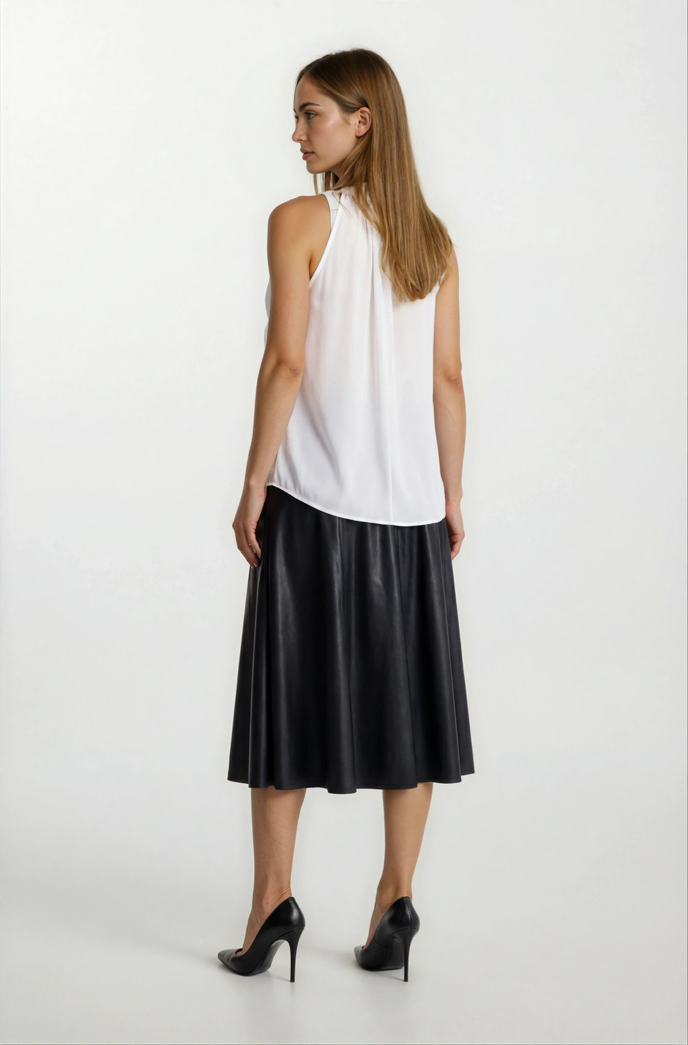 Rinuccia Altı Parça Kloş Deri Etek SİYAH