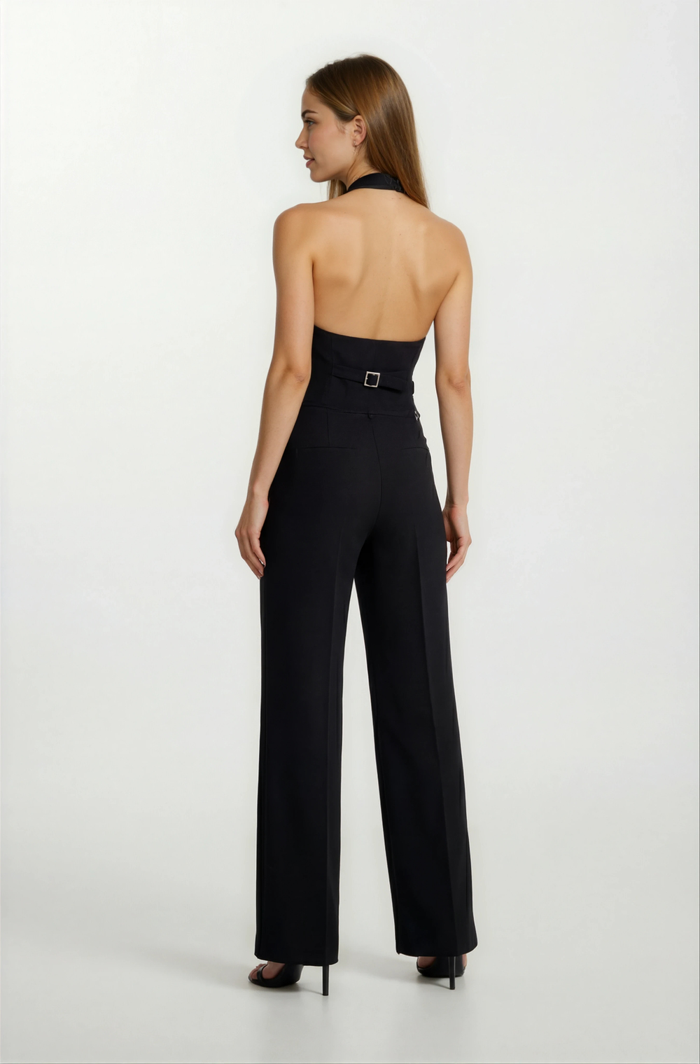 Riondino V Yaka Düğmeli Sırtı Açık Bluz SİYAH