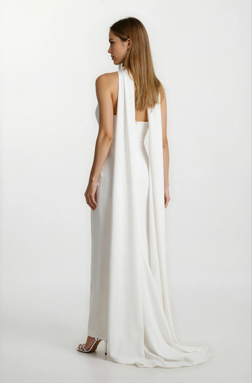Romero Straplez Yaka Balık Uzun  Abiye Elbise EKRU