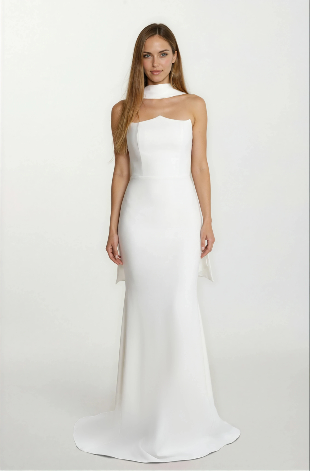 Romero Straplez Yaka Balık Uzun  Abiye Elbise EKRU