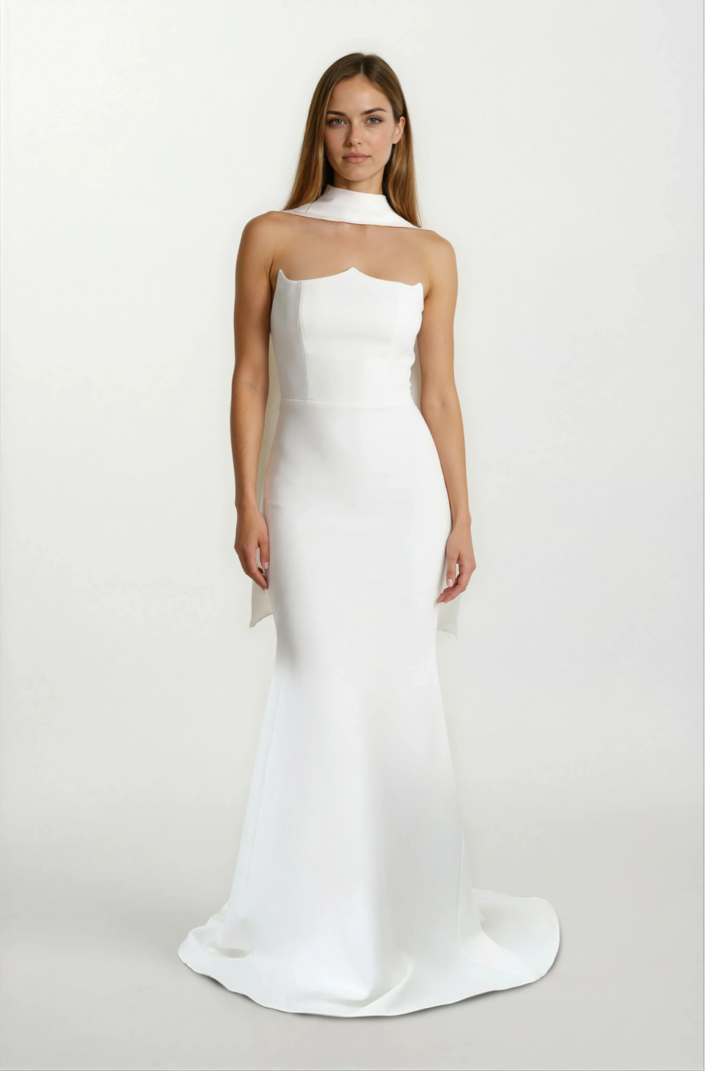 Romero Straplez Yaka Balık Uzun  Abiye Elbise EKRU