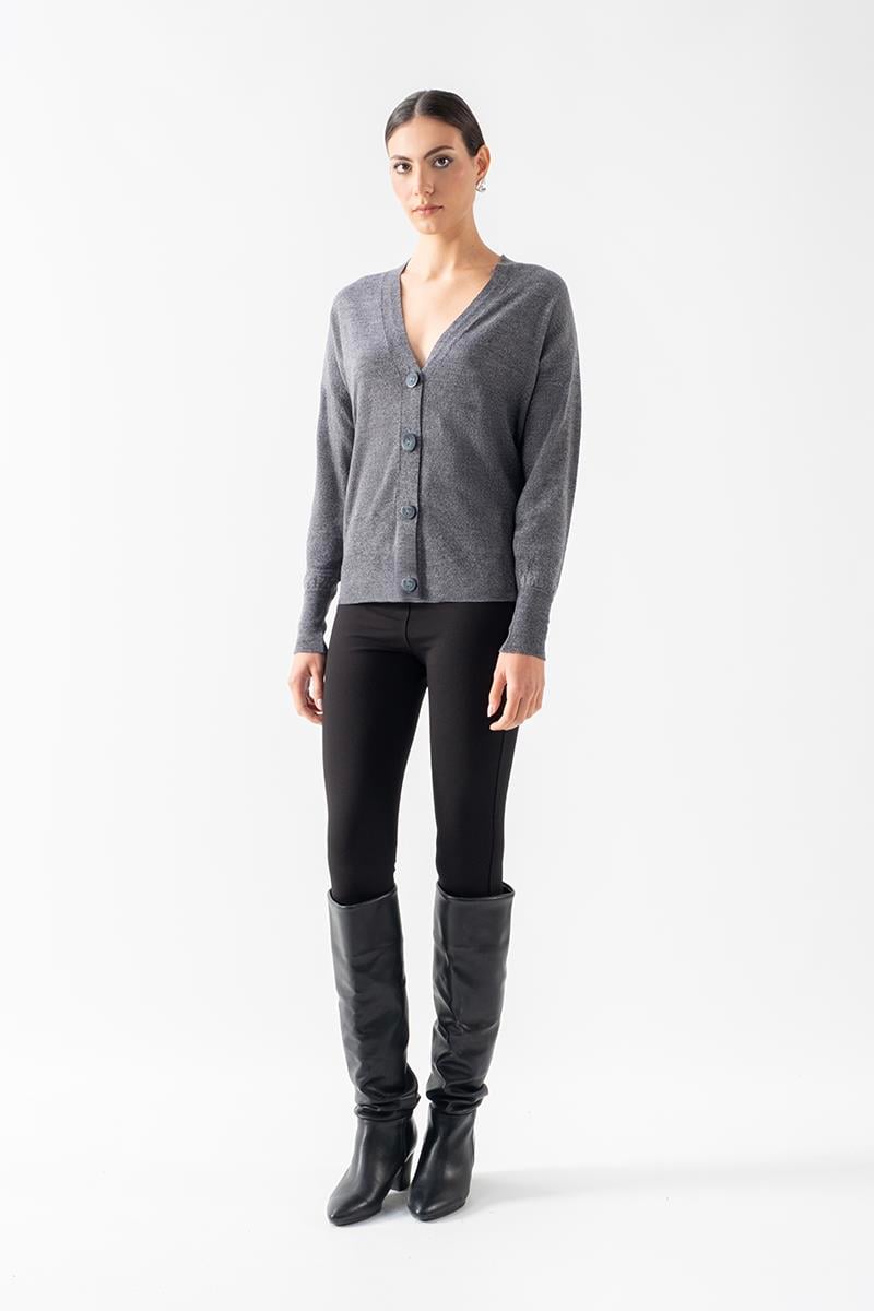 Roosevelt V Yaka Önden Düğmeli Uzun Kol Triko Hırka ANTRASİT