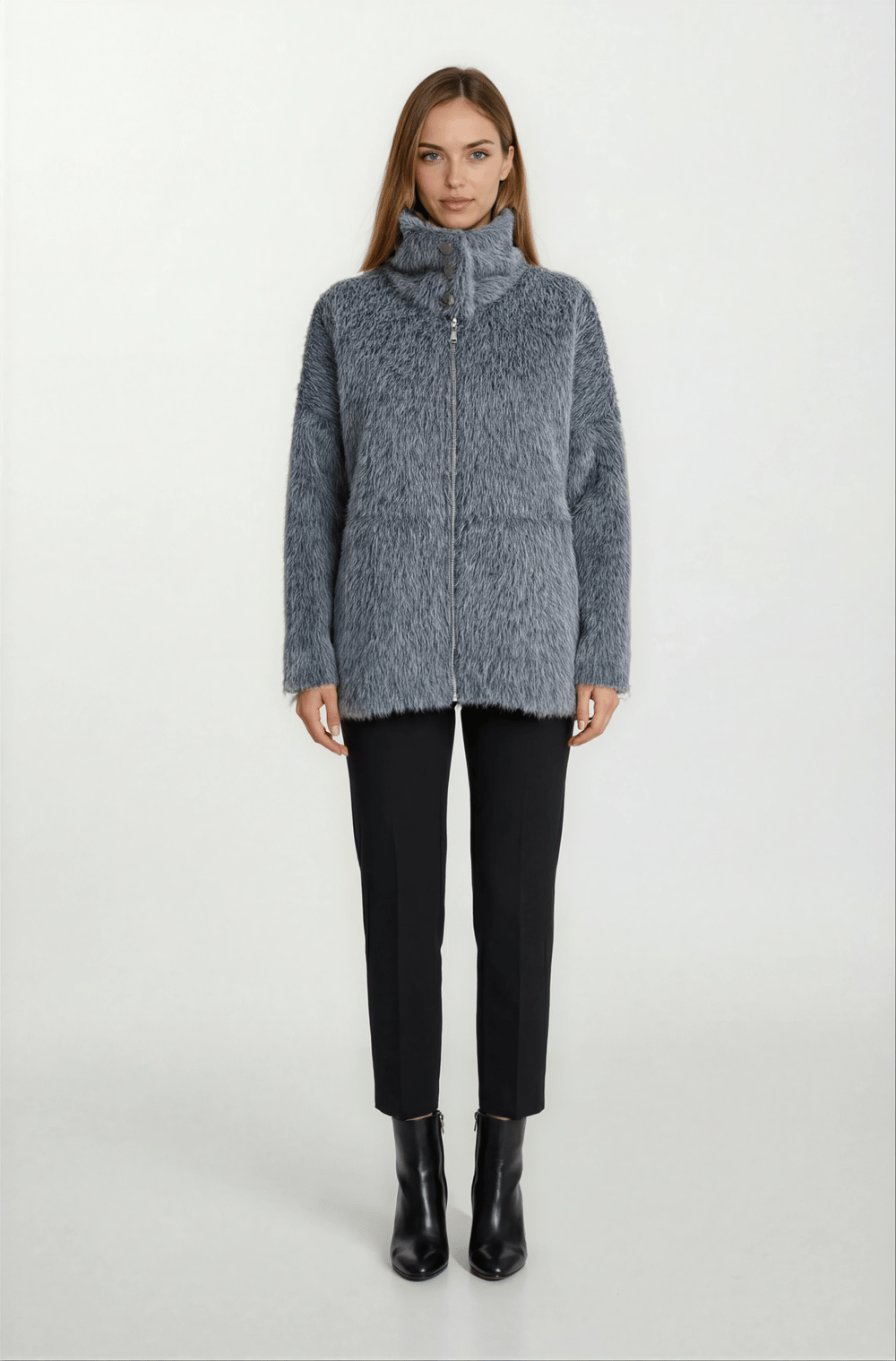 Rossum Dik Yaka Önü Fermuarlı Kaban ANTRASİT