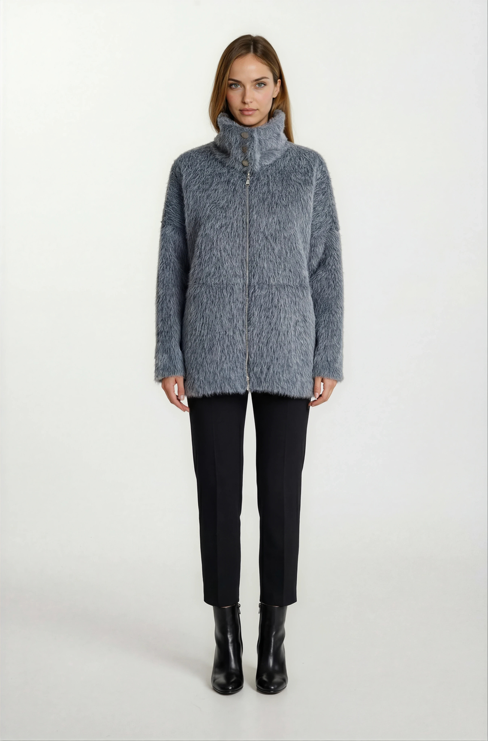 Rossum Dik Yaka Önü Fermuarlı Kaban ANTRASİT