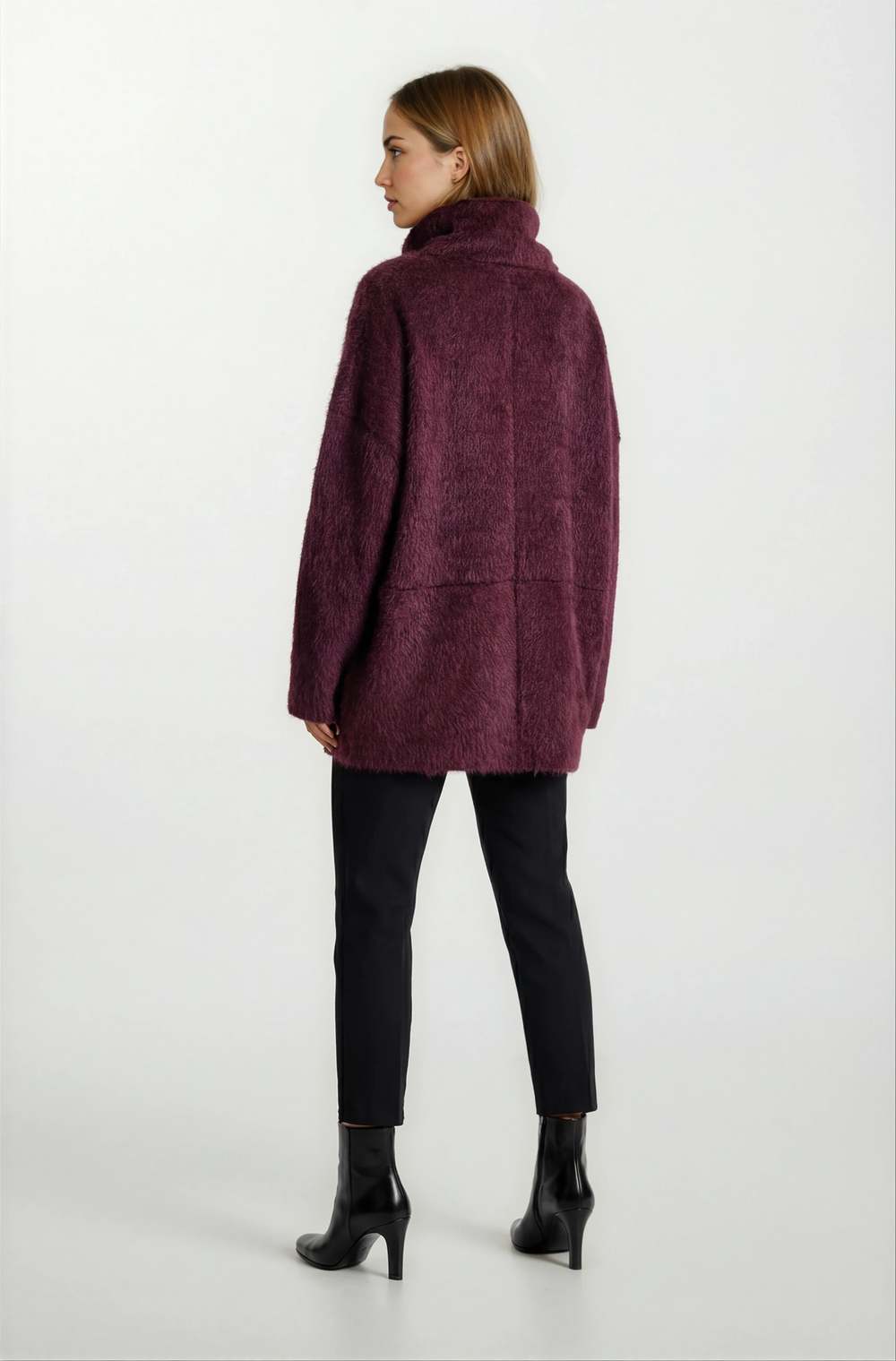 Rossum Dik Yaka Önü Fermuarlı Kaban BORDO