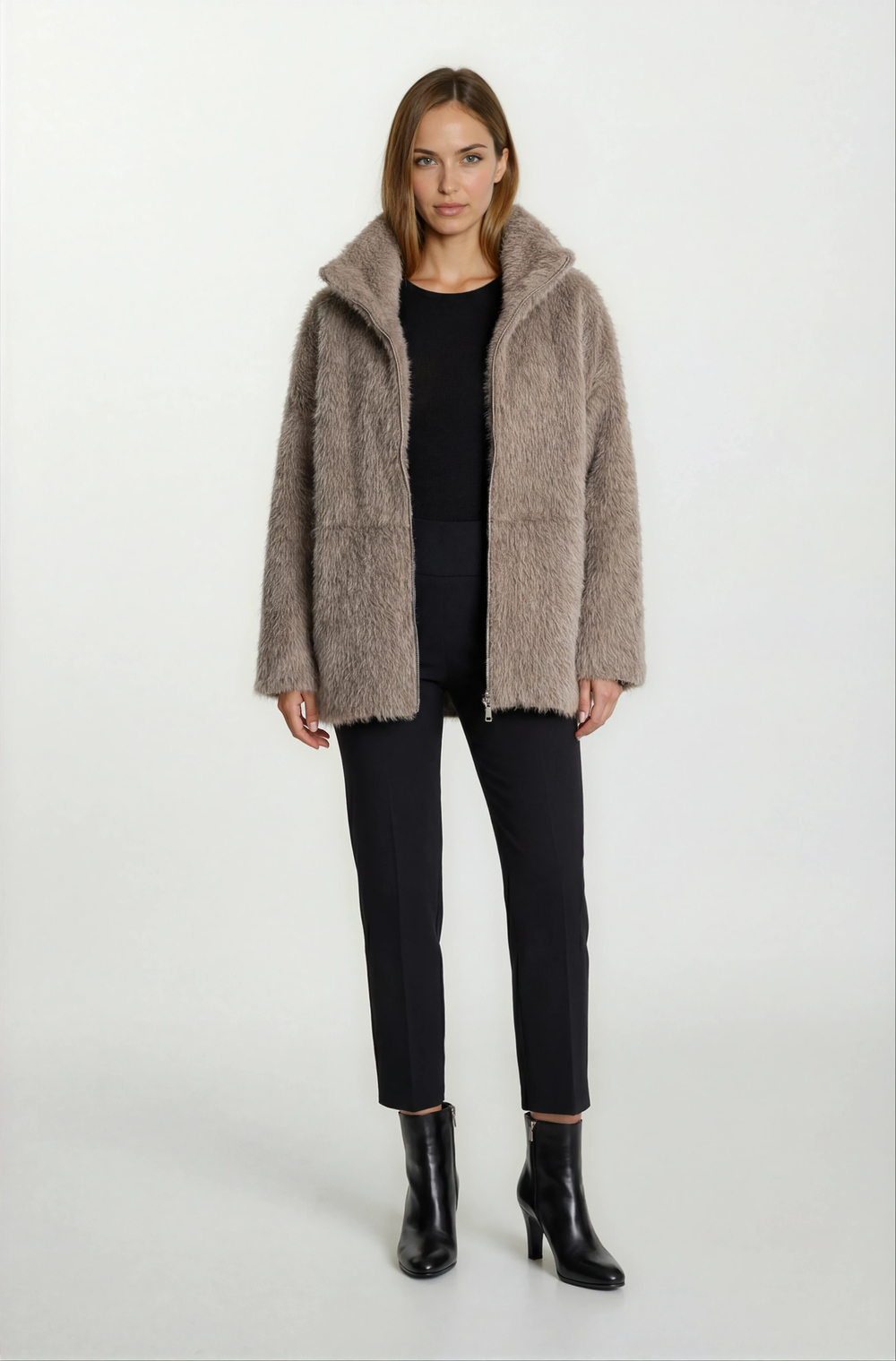 Rossum Dik Yaka Önü Fermuarlı Kaban CAMEL