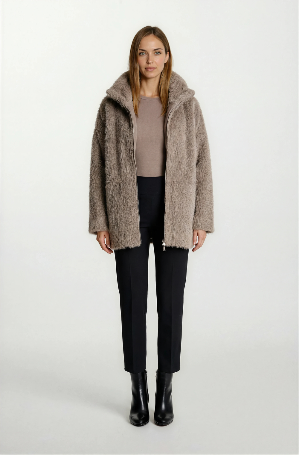 Rossum Dik Yaka Önü Fermuarlı Kaban CAMEL