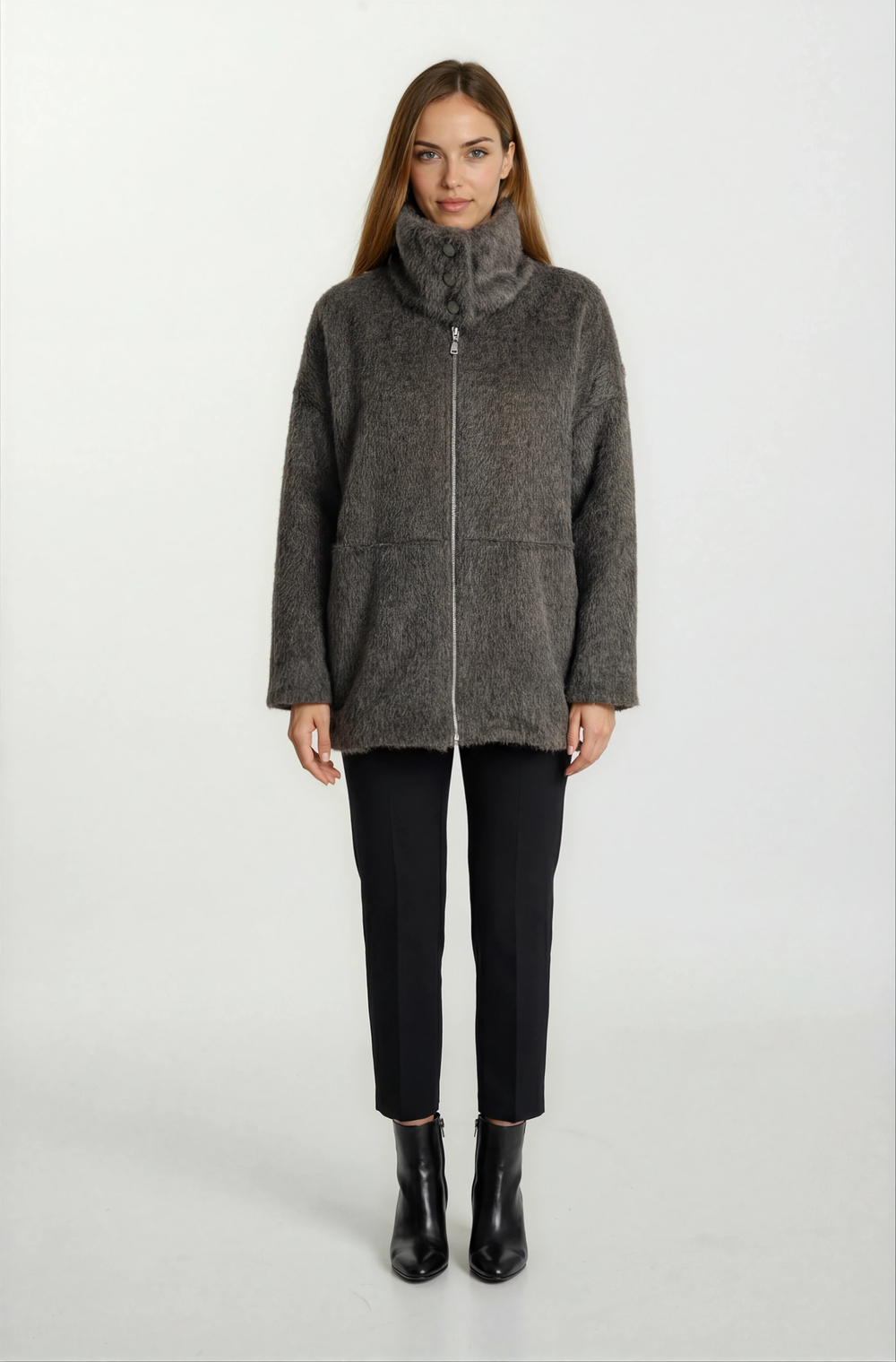 Rossum Dik Yaka Önü Fermuarlı Kaban KAHVE