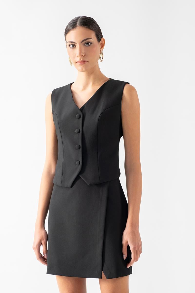 Speakman Üst Kapaklı Düğme Detalıı Şort Etek SİYAH