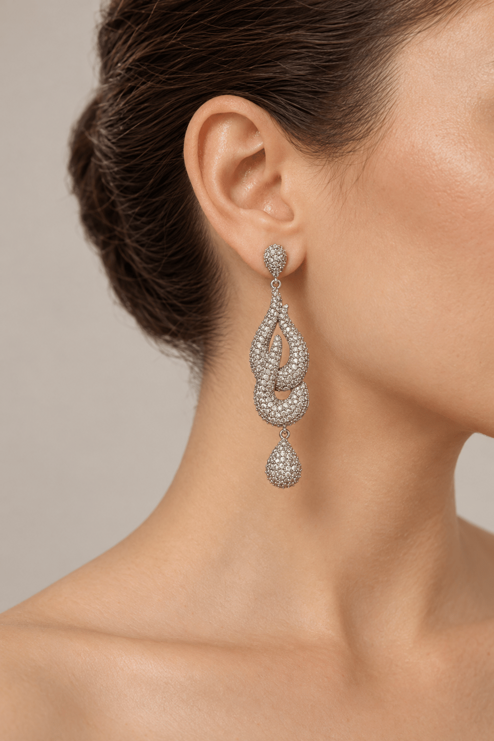 Taşlı Sallantılı Damla Form Küpe 6 cm GÜMÜŞ