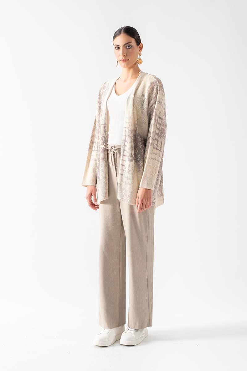 Ventucci  V Yaka Uzun Kol Salaş Triko Hırka KEMİK