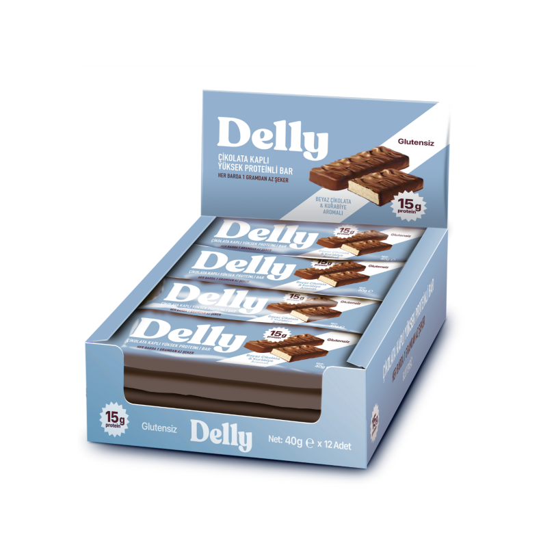 Çikolata Kaplı Beyaz Çikolata ve Kurabiye Aromalı Yüksek Proteinli Bar 12 Adet X 40 g