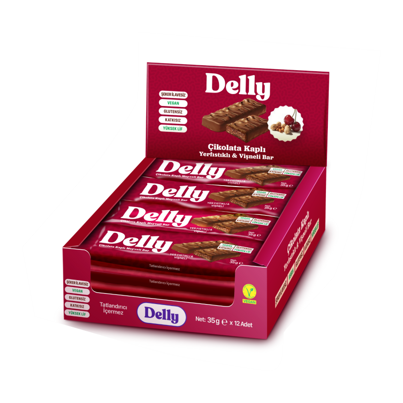 Çikolata Kaplı Yer Fıstıklı & Vişneli Meyveli Bar 12 Adet X  35 g