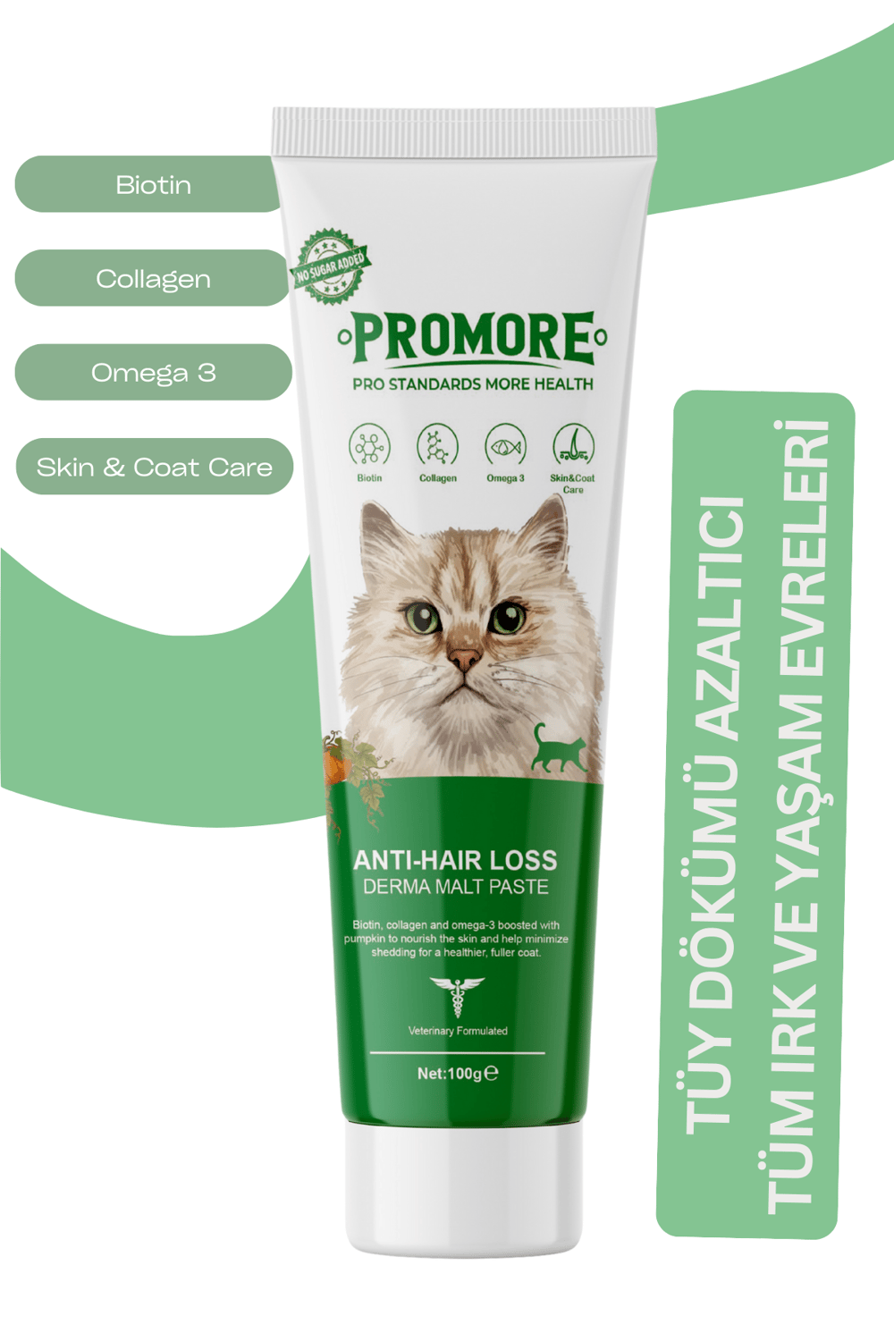 Promore Anti-Hair Loss Derma Malt Paste 100 gr – Tüy Dökülmesine Karşı Deri & Tüy Sağlığı Destekleyici Kedi Malt Macunu