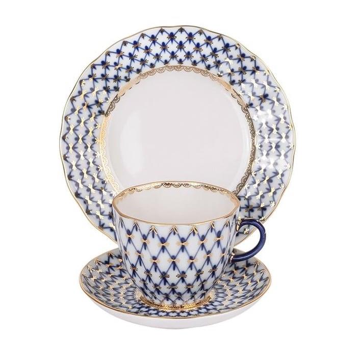 COBALT NET MAVI TRIO KAHVE FINCANI 140 ML VE PASTA TABAĞI 15 CM 