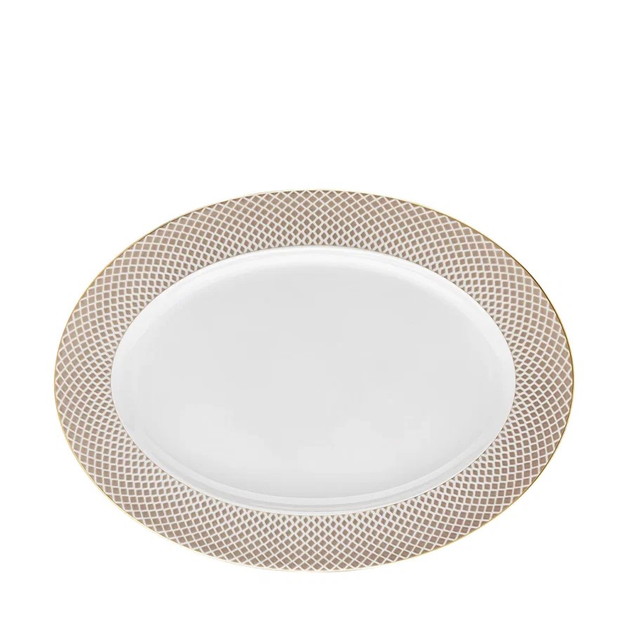 Francis Carreau Bej Oval Porselen Servis Tabağı 40 cm