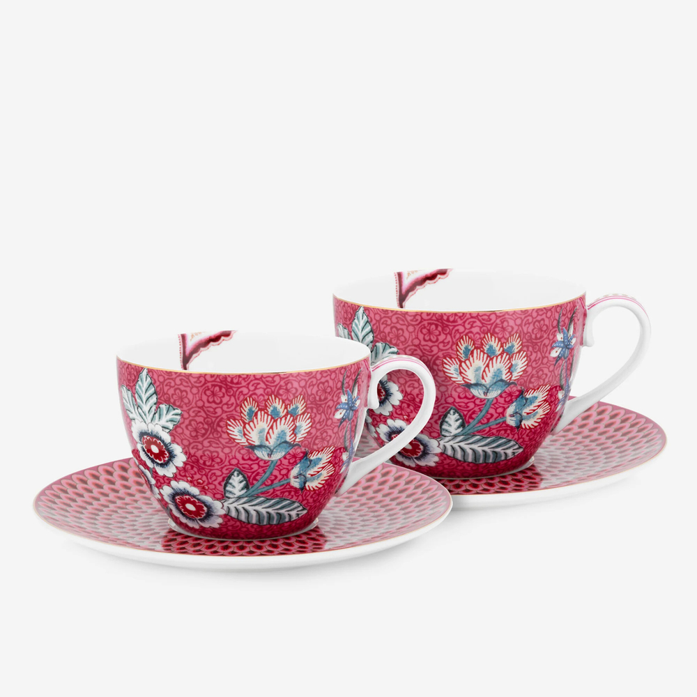 Kırmızı Porselen Çay Fincan Seti