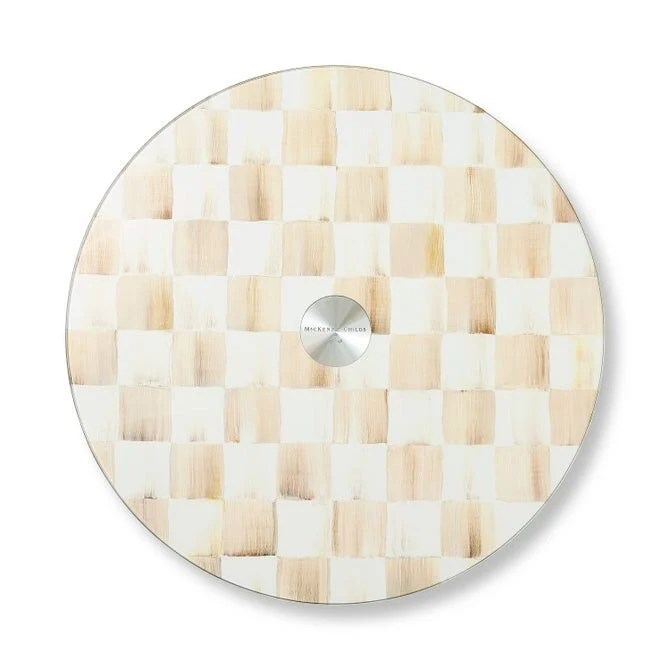 Mocha Check Glass Lazy Susan