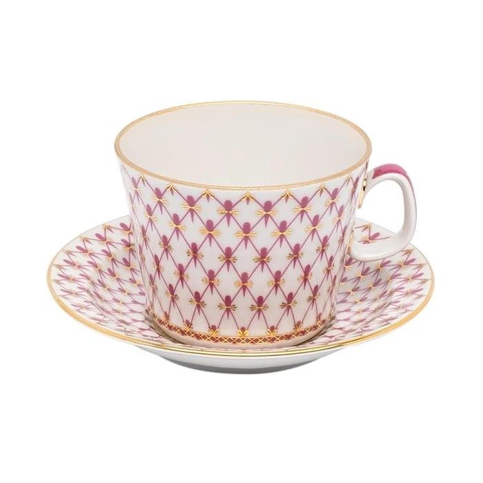 NET-BLUES PEMBE ÇAY FINCANI 250 ML & PASTA TABAĞI 18 CM TRIO
