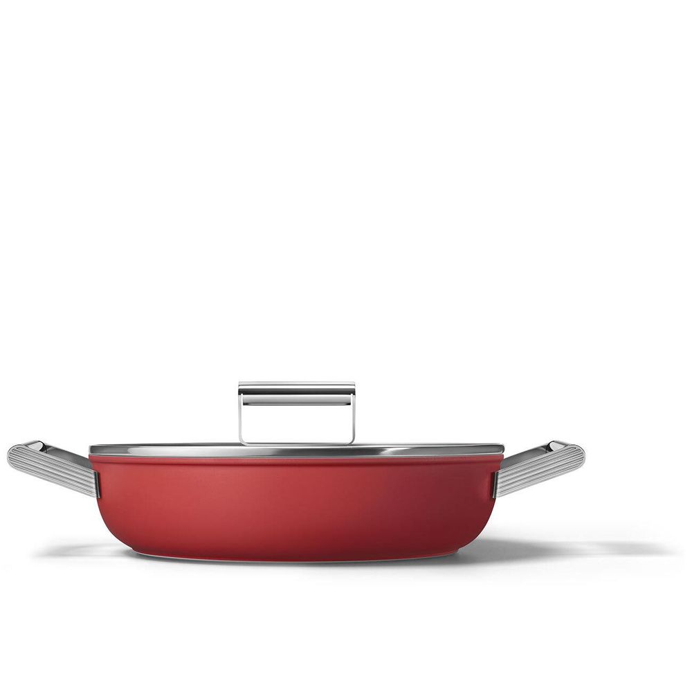 SMEG Cookware 50'S Style Kırmızı Pilav Tenceresi Cam Kapaklı 28 cm 4.5 mm taban kalınlığı , 3,7 lt hacim