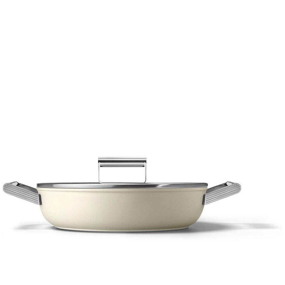SMEG Cookware 50'S Style Krem Pilav Tenceresi Cam Kapaklı 28 cm 4.5 mm taban kalınlığı, 3.7 lt hacim 