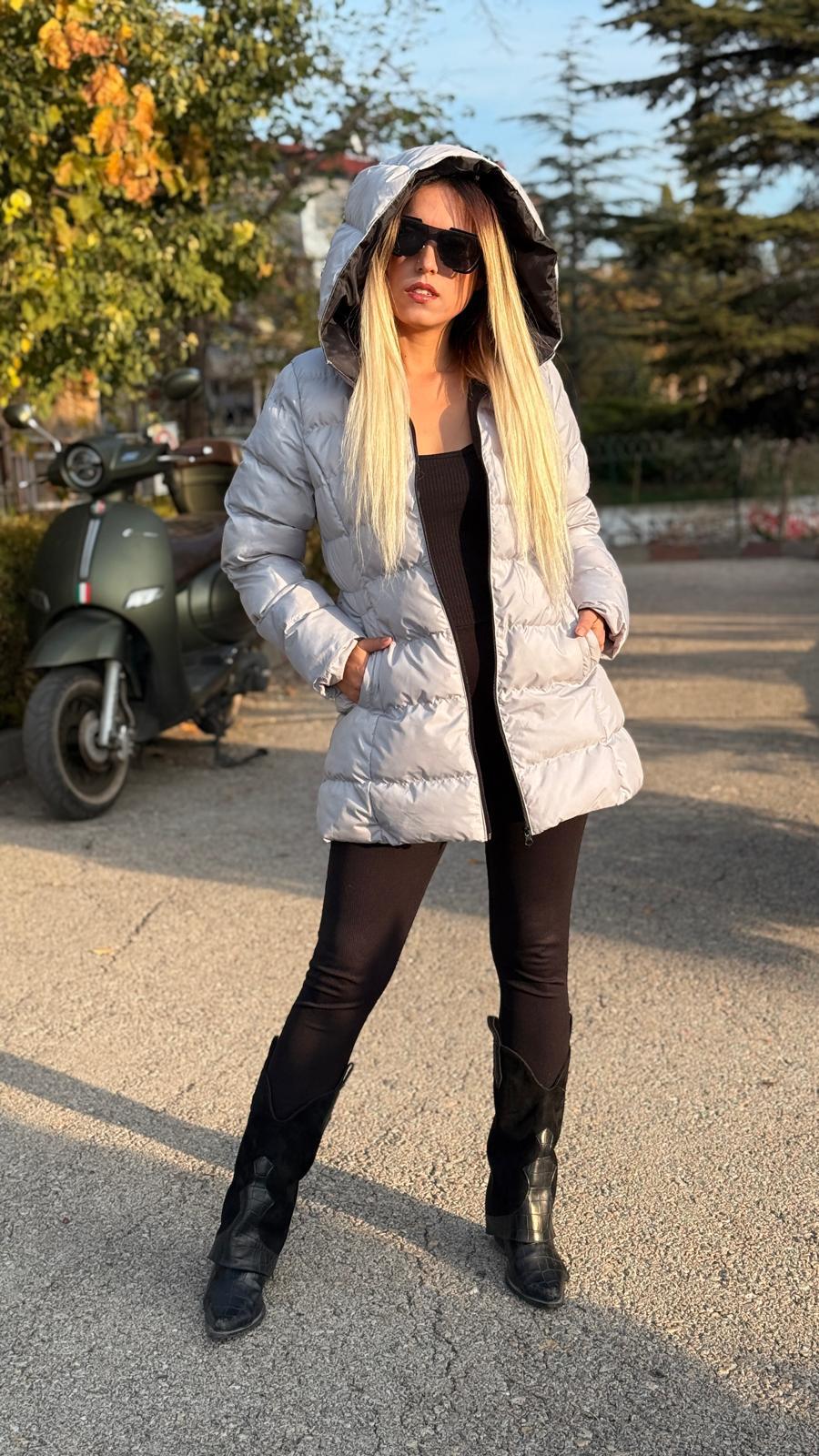 kapişonlu şişme mont