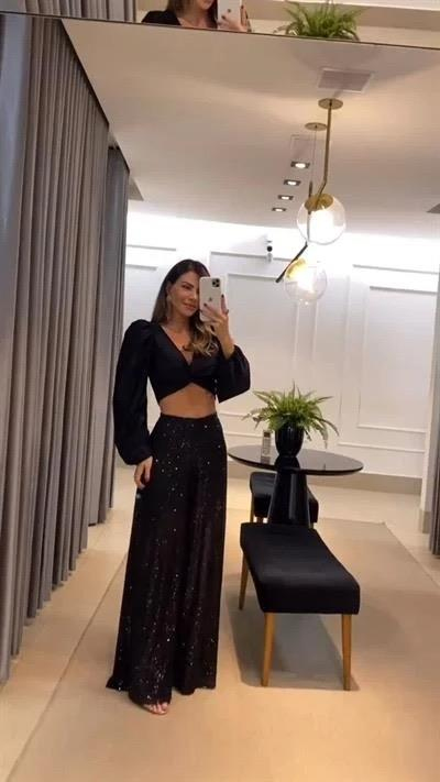 Siyah Payetli Pantolon Etek