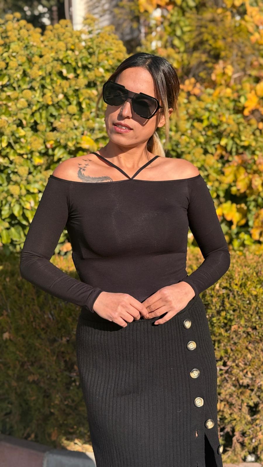 siyah viskon kumaş tasarım bluz