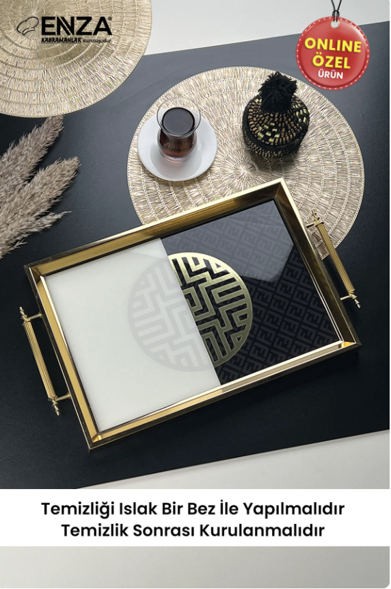 EnzaMint Gold Çay Kahve Kahvaltılık Ve Sunum Tepsisi9052